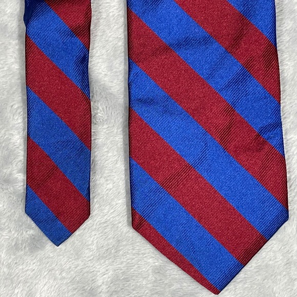 J. Crew Red Blue Stripe 100% English Silk Handmade USA Men's Necktie 3.25X58 - Picture 2 of 7